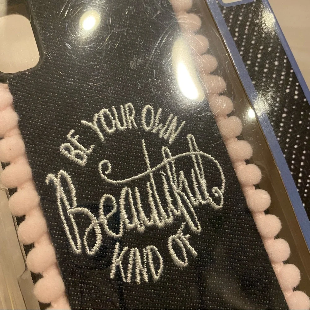 iPhone X Denim Pom Pom “Be Your Own Kind Of Beautiful” Phone Case